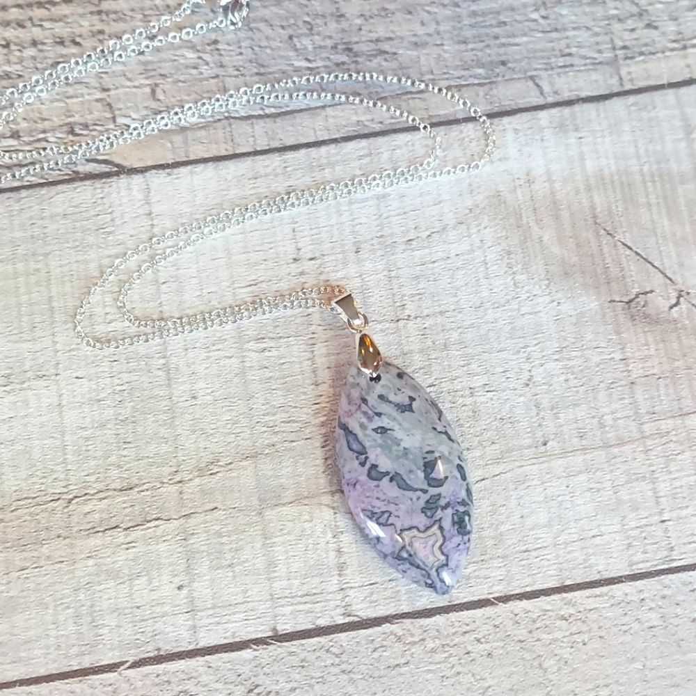 Purple Crazy Lace Agate Necklace Gemstone Pendant Crystal - Picture 5 of 6